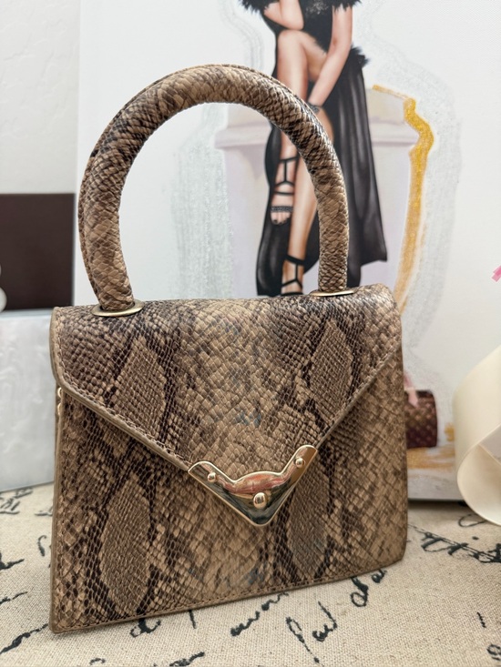 Handbags - Python-Pattern Top Handle Mini Bag in Brown snake print